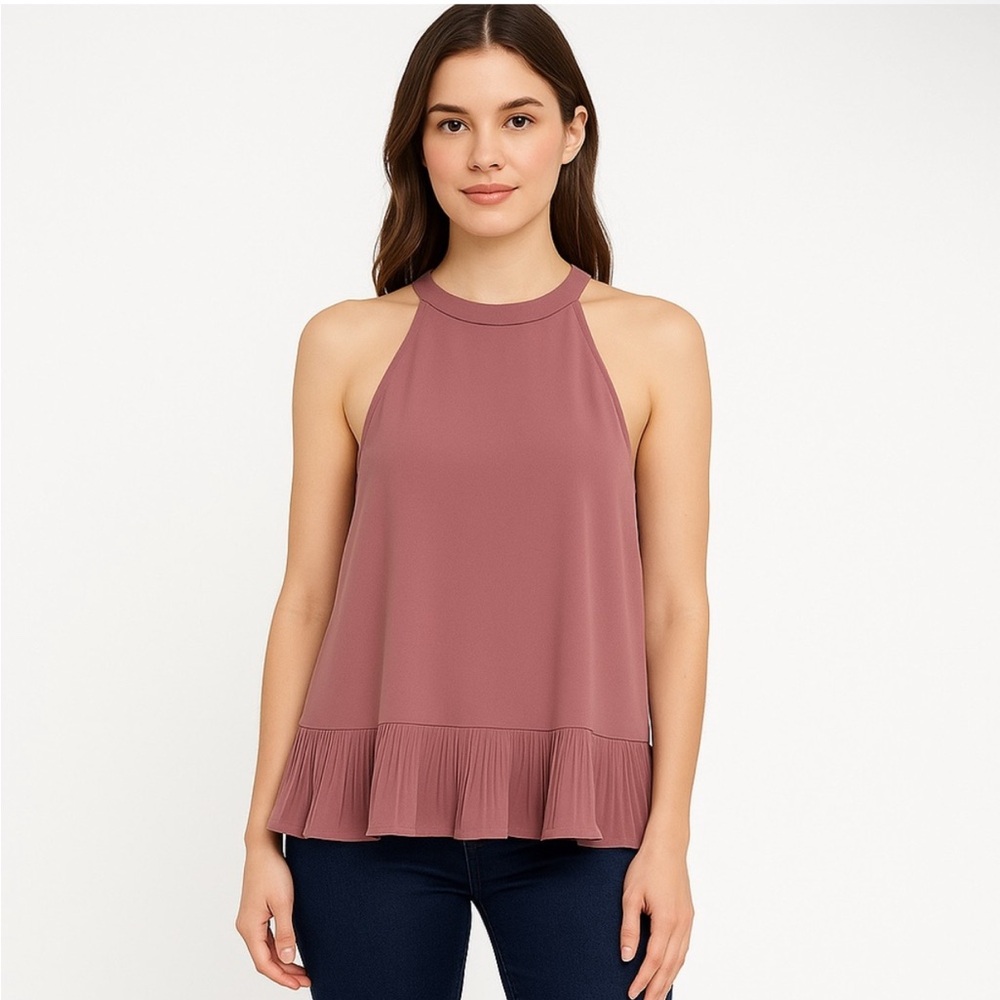 Naked Zebra Mauve Halter Neck Pleated Hem Blouse Large
